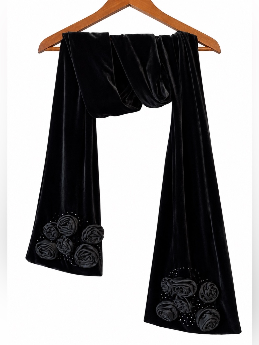 Neckworks Black Velvet Rosette Rhinestone Embellished Scarf Wrap